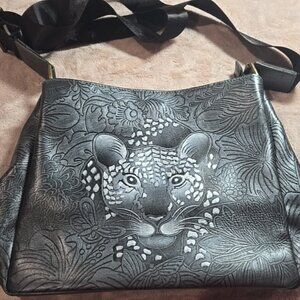 Anuschka Tooled Leather Crossbody Bag Adjustable Strap Cleopatra's Leopard Tote